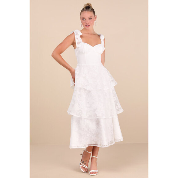 Lulus Glamorous Sweetie White Burnout Tie-strap Bustier Midi Dress - Size XL - Picture 1 of 1